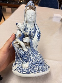 A Chinese blue and white 'Guanyin and child' group, Qianlong