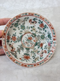 Four Chinese famille verte cups and seven saucers, 19th C.