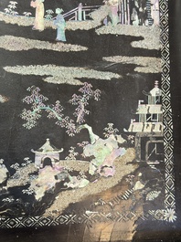 A rare large square Chinese laque burgaut&eacute; tray depicting a mountainous garden, Kangxi