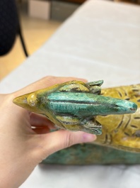 A pair of Chinese sancai-glazed 'Phoenix' roof tiles, Ming