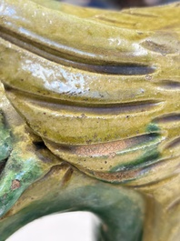 A pair of Chinese sancai-glazed 'Phoenix' roof tiles, Ming