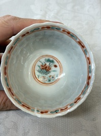 Four Chinese famille verte cups and seven saucers, 19th C.