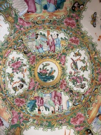 A pair of Chinese Canton famille rose hat stands, a covered vase, a vase and a bowl, 19th C.