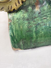 A pair of Chinese sancai-glazed 'Phoenix' roof tiles, Ming