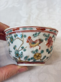 Four Chinese famille verte cups and seven saucers, 19th C.