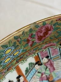 A pair of Chinese Canton famille rose hat stands, a covered vase, a vase and a bowl, 19th C.