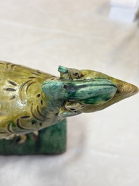 A pair of Chinese sancai-glazed 'Phoenix' roof tiles, Ming
