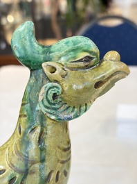 A pair of Chinese sancai-glazed 'Phoenix' roof tiles, Ming