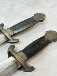 A rare set of Chinese double swords with scabbard 'shuangjian', Longquan mark, 19th C.