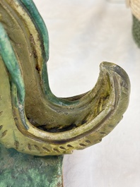 A pair of Chinese sancai-glazed 'Phoenix' roof tiles, Ming