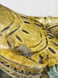 A pair of Chinese sancai-glazed 'Phoenix' roof tiles, Ming