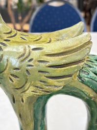 A pair of Chinese sancai-glazed 'Phoenix' roof tiles, Ming