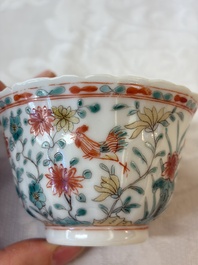 Four Chinese famille verte cups and seven saucers, 19th C.
