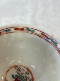 Four Chinese famille verte cups and seven saucers, 19th C.