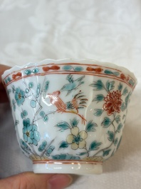 Four Chinese famille verte cups and seven saucers, 19th C.