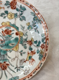 Four Chinese famille verte cups and seven saucers, 19th C.