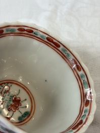 Four Chinese famille verte cups and seven saucers, 19th C.