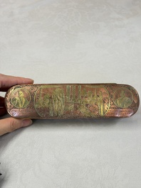 A group of four copper and brass engraved tobacco boxes, The Netherlands, 18th C.