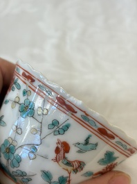 Four Chinese famille verte cups and seven saucers, 19th C.