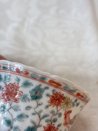 Four Chinese famille verte cups and seven saucers, 19th C.