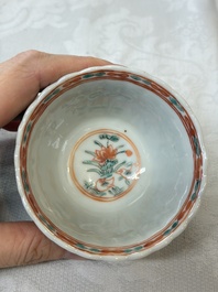 Four Chinese famille verte cups and seven saucers, 19th C.