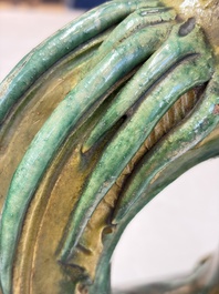 A pair of Chinese sancai-glazed 'Phoenix' roof tiles, Ming