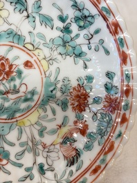 Four Chinese famille verte cups and seven saucers, 19th C.