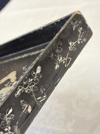 A rare large square Chinese laque burgaut&eacute; tray depicting a mountainous garden, Kangxi