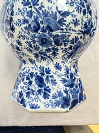 A pair of blue and white Dutch Delft garlic-head vases mounted as lamps, 18th C.