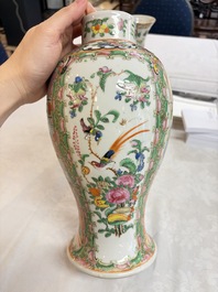 Five Chinese Canton famille rose vases with narrative design, 19th C.