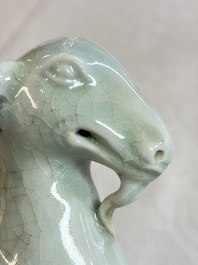 A pair of Chinese polychrome lions, a celadon-glazed goat, a yellow-glazed bowl and a sancai-glazed conical bowl, Chenghua mark, 19/20th C.