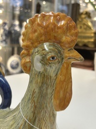 A large polychrome Italian maiolica 'Rooster' tureen and cover, 18th C.