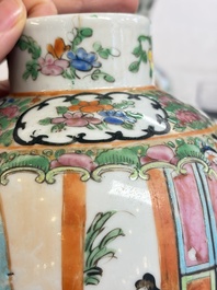 Five Chinese Canton famille rose vases with narrative design, 19th C.
