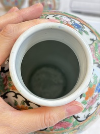 Five Chinese Canton famille rose vases with narrative design, 19th C.