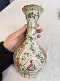 Five Chinese Canton famille rose vases with narrative design, 19th C.