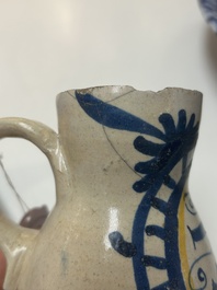 A very rare polychrome Antwerp maiolica 'IHS' jug, 16th C.