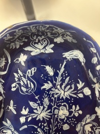 An extremely rare Dutch Delft 'Persian Blue' shield-shaped condiment dish, late 17th C.
