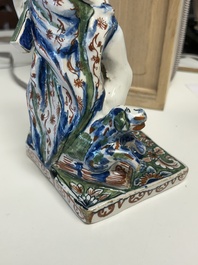 An important pair of polychrome Dutch Delft cashmere palette figures of Diana and Mercury, dated 172(?)