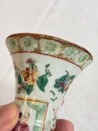 Five Chinese Canton famille rose vases with narrative design, 19th C.