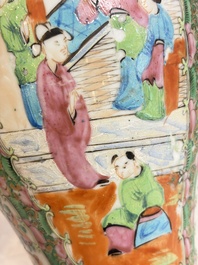 Five Chinese Canton famille rose vases with narrative design, 19th C.