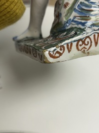 An important pair of polychrome Dutch Delft cashmere palette figures of Diana and Mercury, dated 172(?)