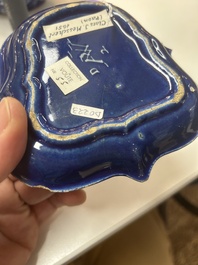 An extremely rare Dutch Delft 'Persian Blue' shield-shaped condiment dish, late 17th C.
