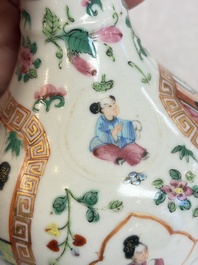 Five Chinese Canton famille rose vases with narrative design, 19th C.