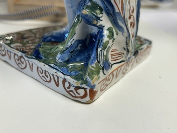 An important pair of polychrome Dutch Delft cashmere palette figures of Diana and Mercury, dated 172(?)