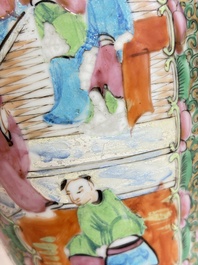 Five Chinese Canton famille rose vases with narrative design, 19th C.