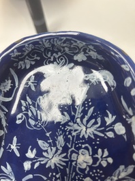 An extremely rare Dutch Delft 'Persian Blue' shield-shaped condiment dish, late 17th C.