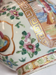 Five Chinese Canton famille rose vases with narrative design, 19th C.