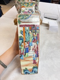 Five Chinese Canton famille rose vases with narrative design, 19th C.