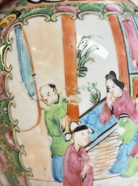 Five Chinese Canton famille rose vases with narrative design, 19th C.