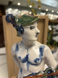 An important pair of polychrome Dutch Delft cashmere palette figures of Diana and Mercury, dated 172(?)